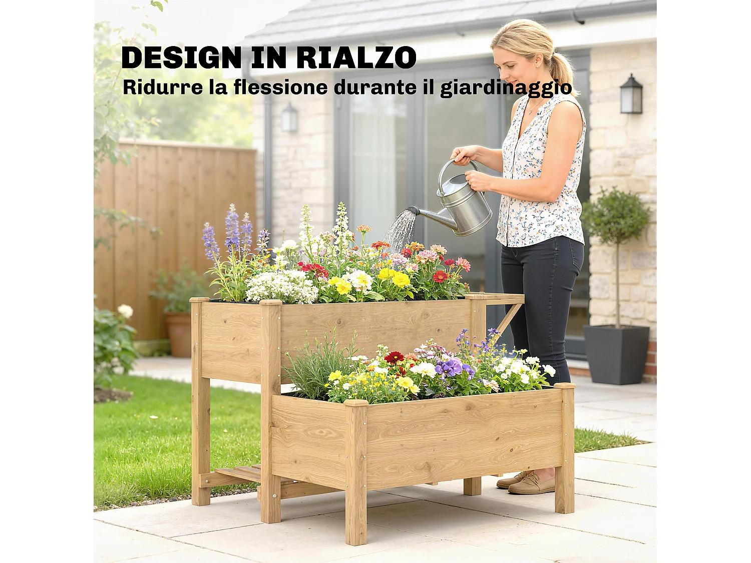 Letto per orto rialzato a 2 livelli in legno di abete marrone