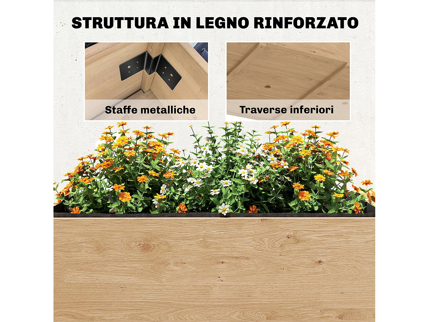 Letto per orto rialzato a 2 livelli in legno di abete marrone