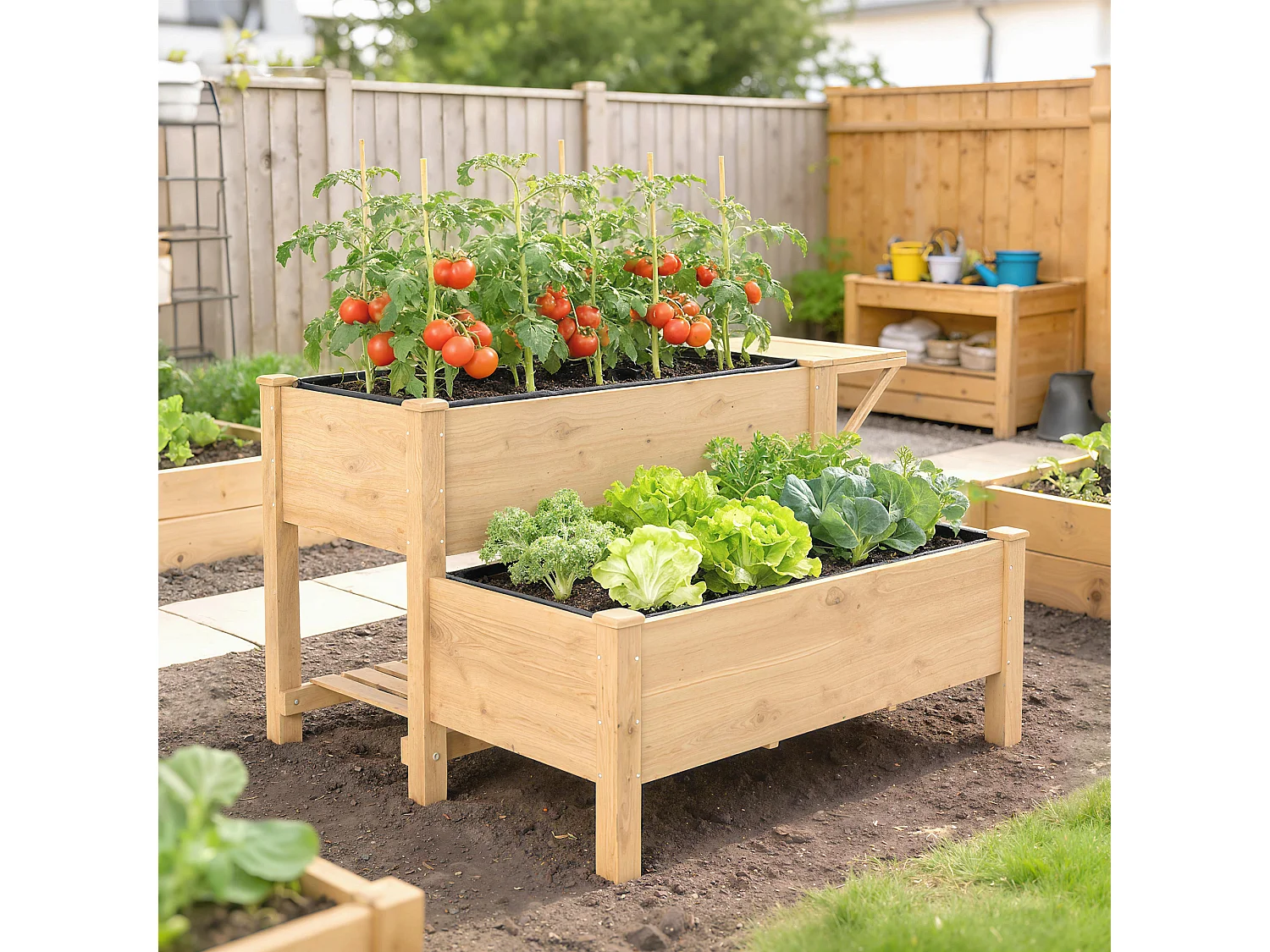 Letto per orto rialzato a 2 livelli in legno di abete marrone