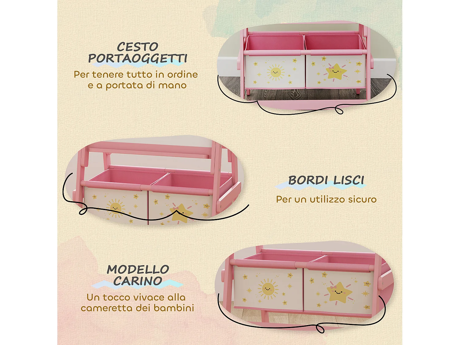 Lavagna per bambini 3 in 1 con rotolo di carta e 2 cestelli rosa
