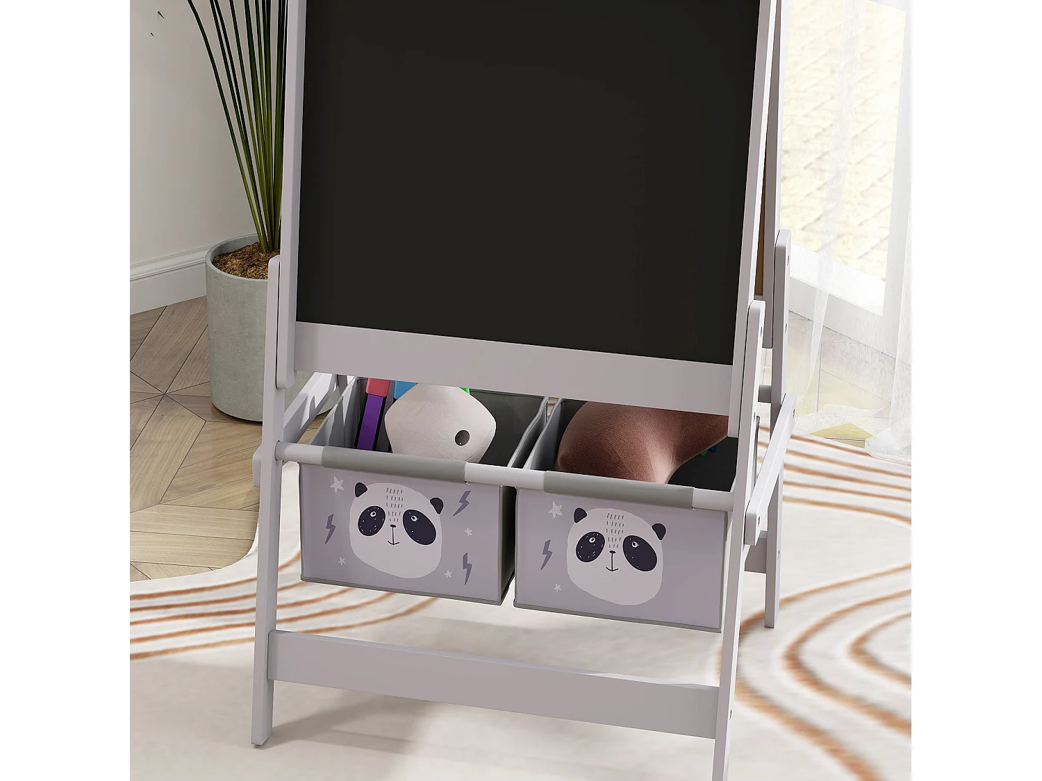 Lavagna per bambini con cavalletto e 2 contenitori grigio