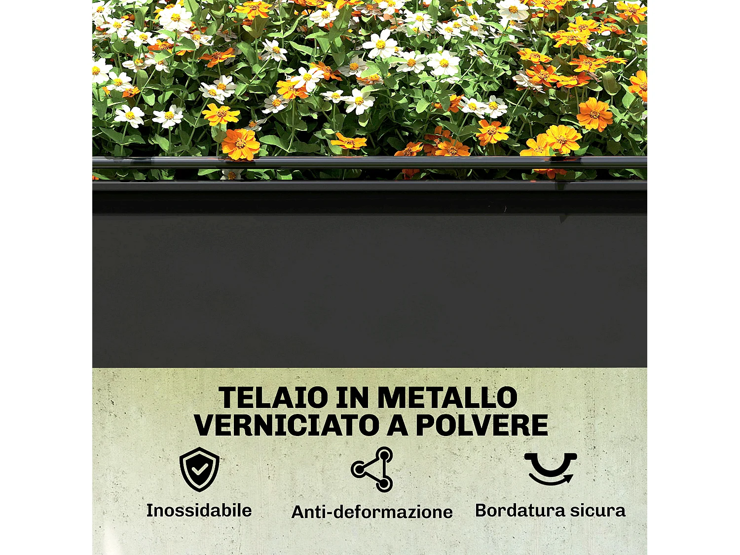 Letto per orto rialzato con mini serra e foro di drenaggio nero