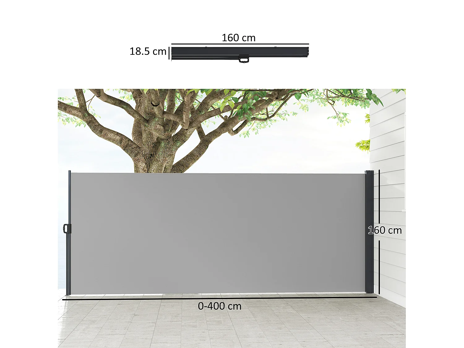 Tenda laterale retrattile 400x160 cm con maniglia grigio chiaro