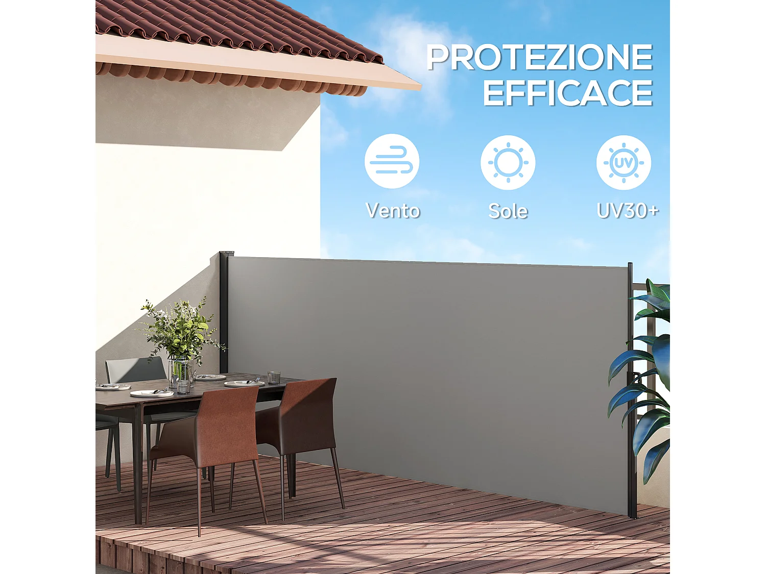 Tenda laterale retrattile 400x160 cm con maniglia grigio chiaro