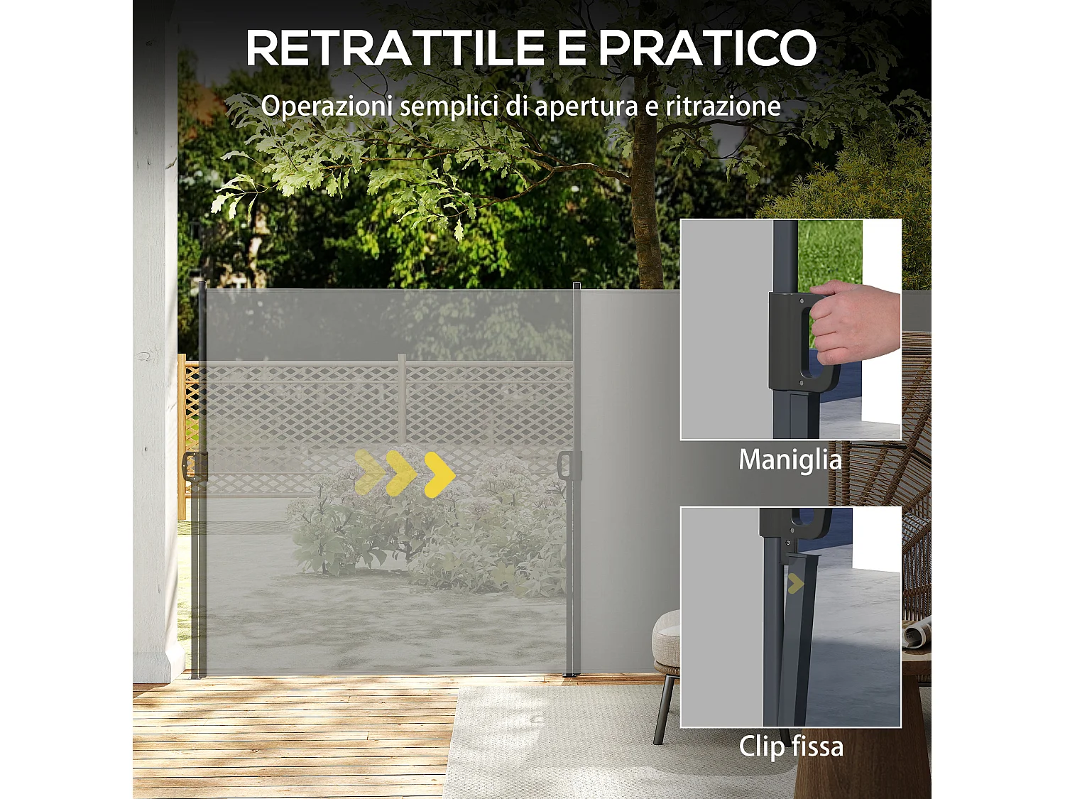 Tenda laterale retrattile 400x160 cm con maniglia grigio chiaro