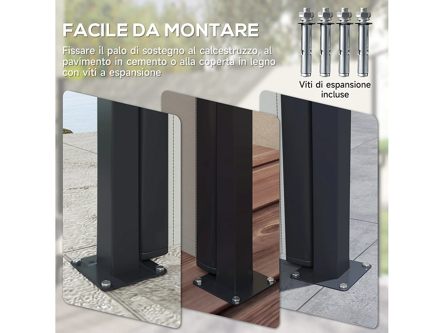 Tenda laterale retrattile 400x160 cm con maniglia grigio chiaro