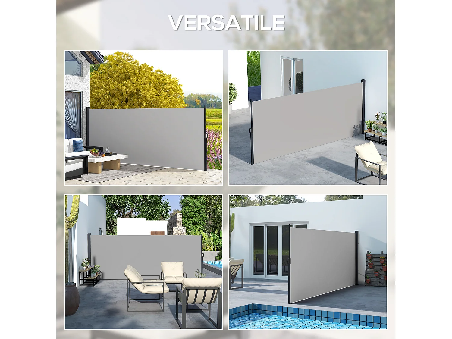 Tenda laterale retrattile 400x160 cm con maniglia grigio chiaro