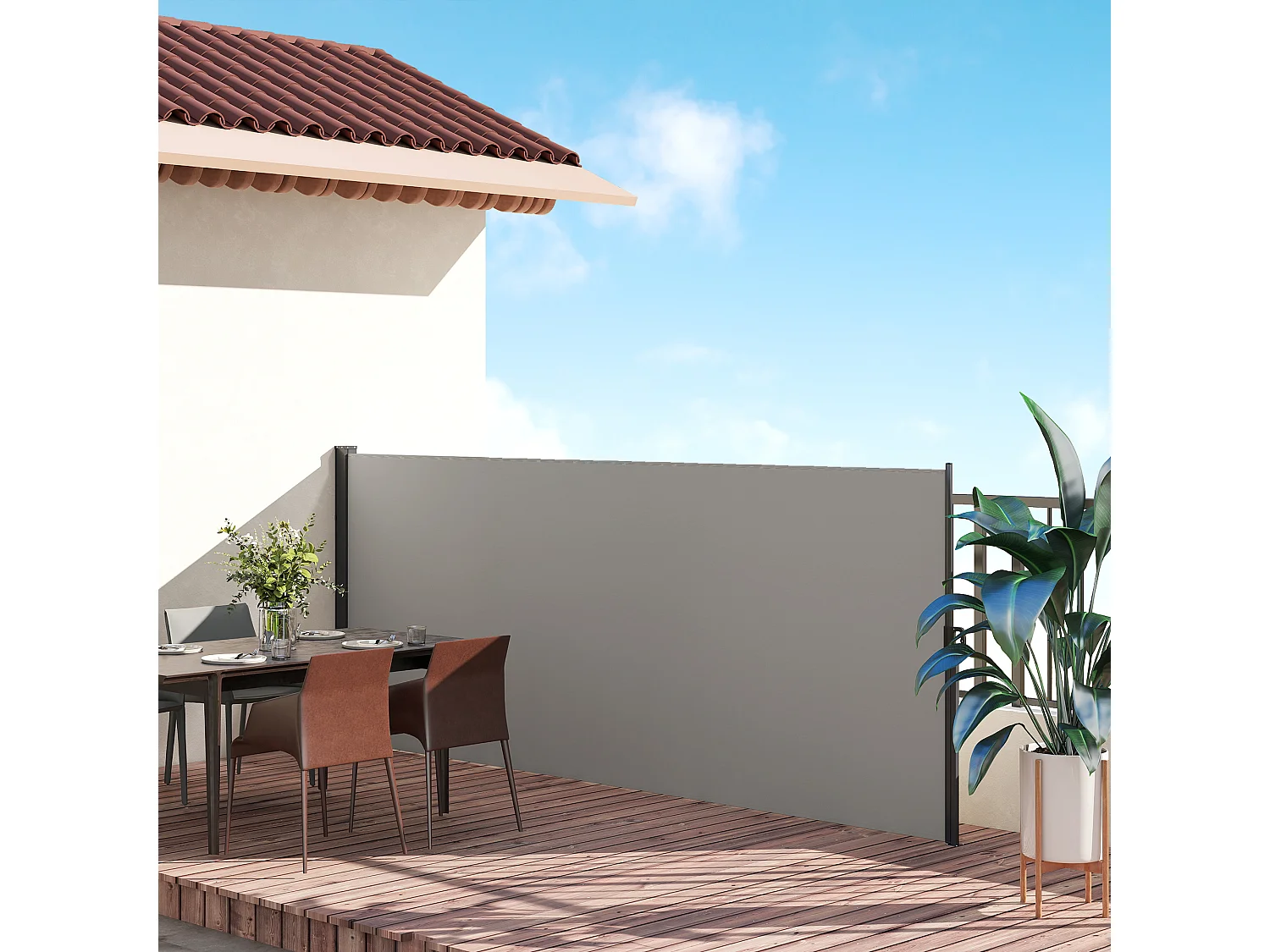 Tenda laterale retrattile 400x160 cm con maniglia grigio chiaro