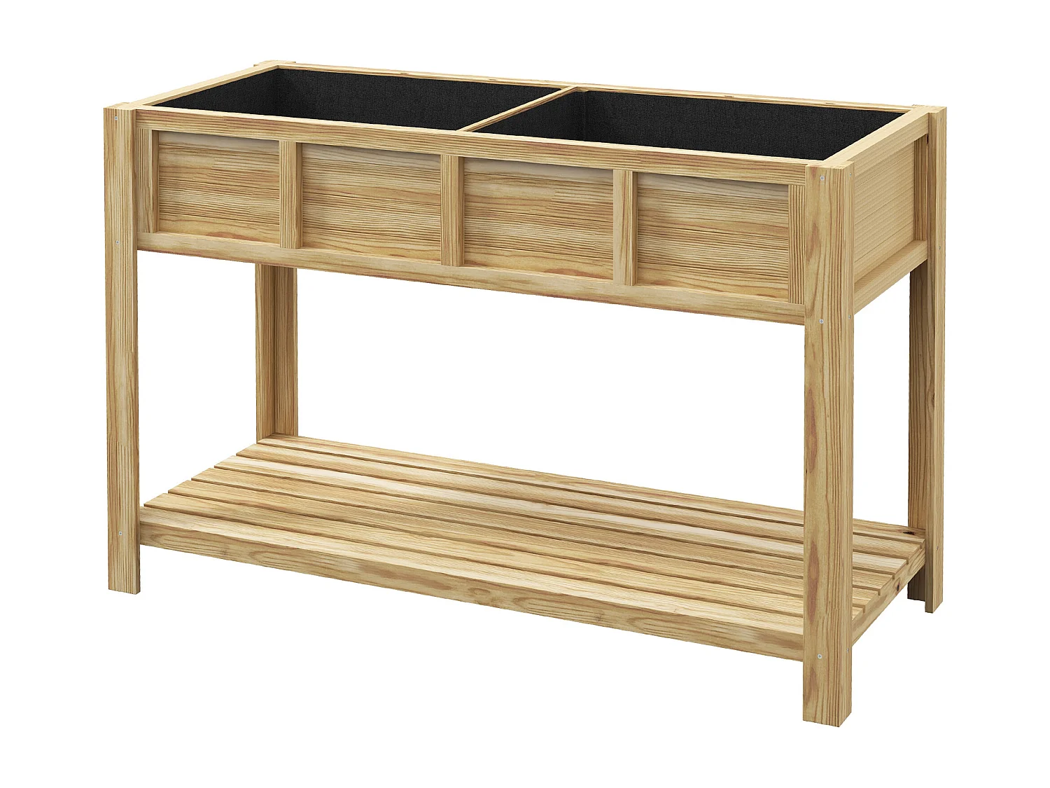 Fioriera rialzata in legno con ripiano inferiore 115x46x75 cm