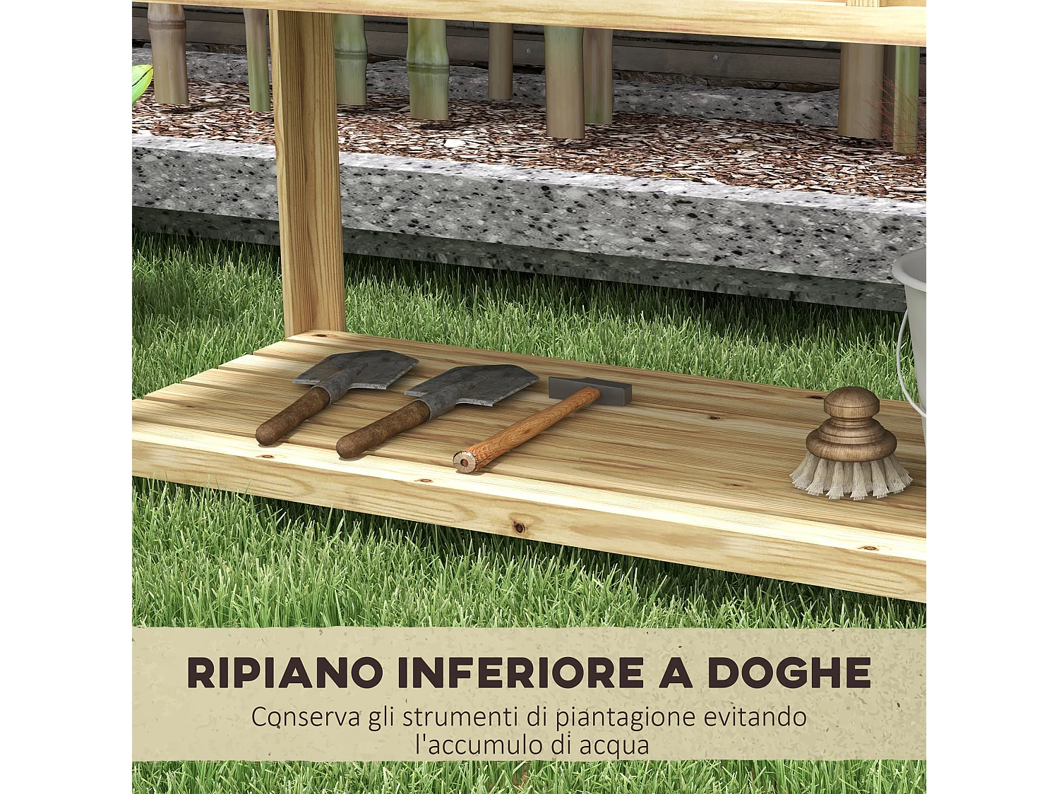 Fioriera rialzata in legno con ripiano inferiore 115x46x75 cm