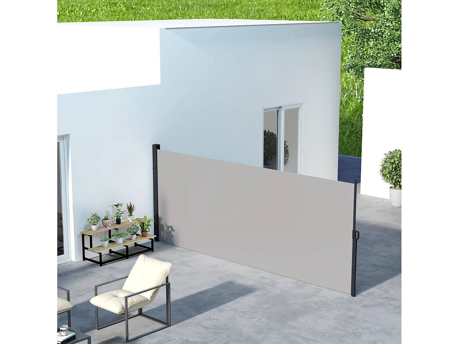 Tenda laterale retrattile 400x180 cm con maniglia grigio chiaro