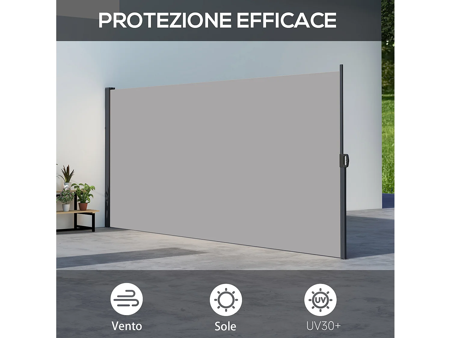 Tenda laterale retrattile 400x180 cm con maniglia grigio chiaro