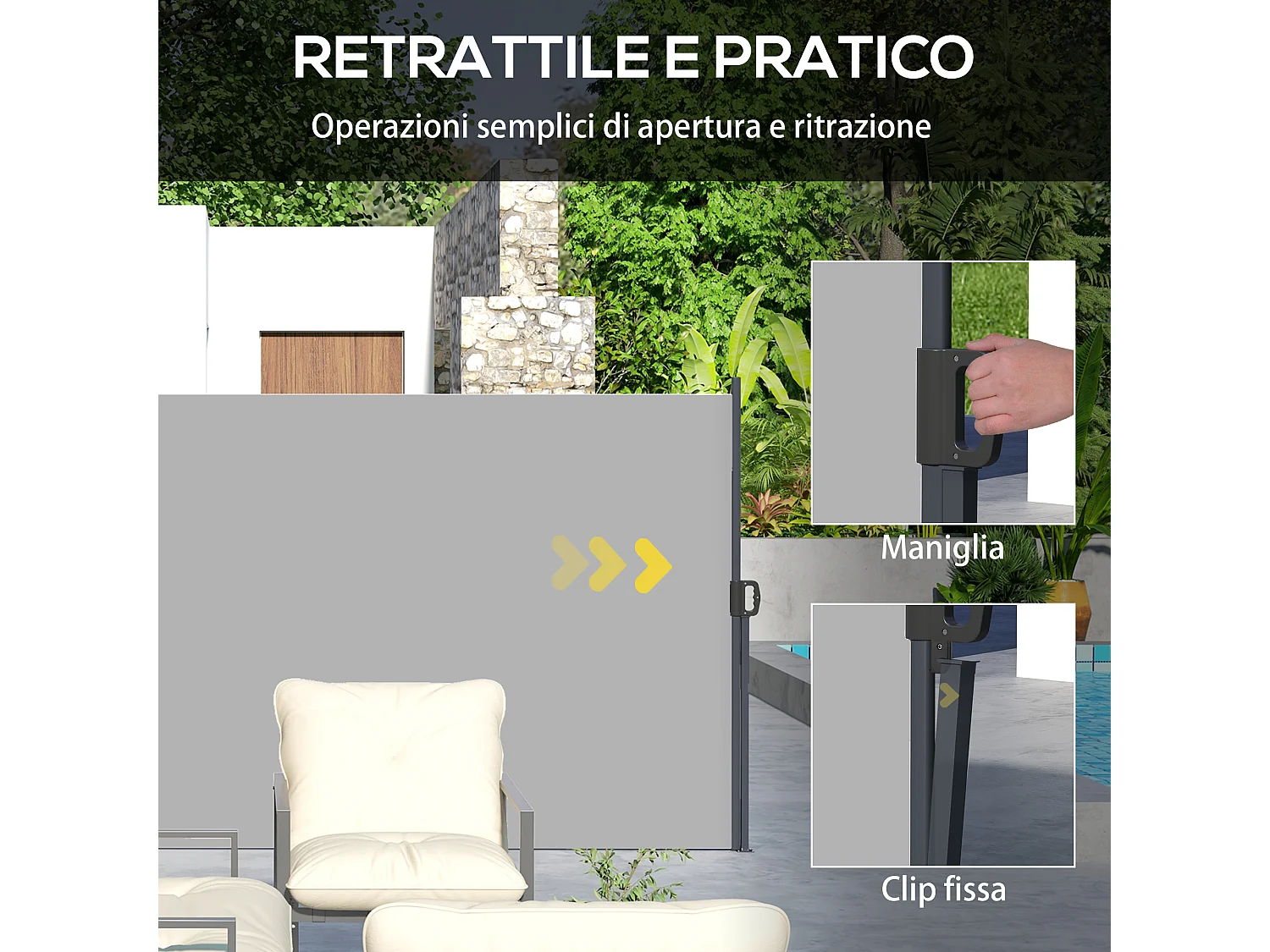 Tenda laterale retrattile 400x180 cm con maniglia grigio chiaro