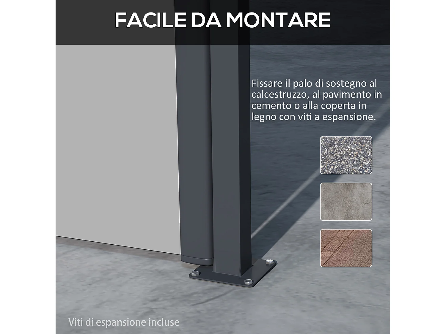 Tenda laterale retrattile 400x180 cm con maniglia grigio chiaro