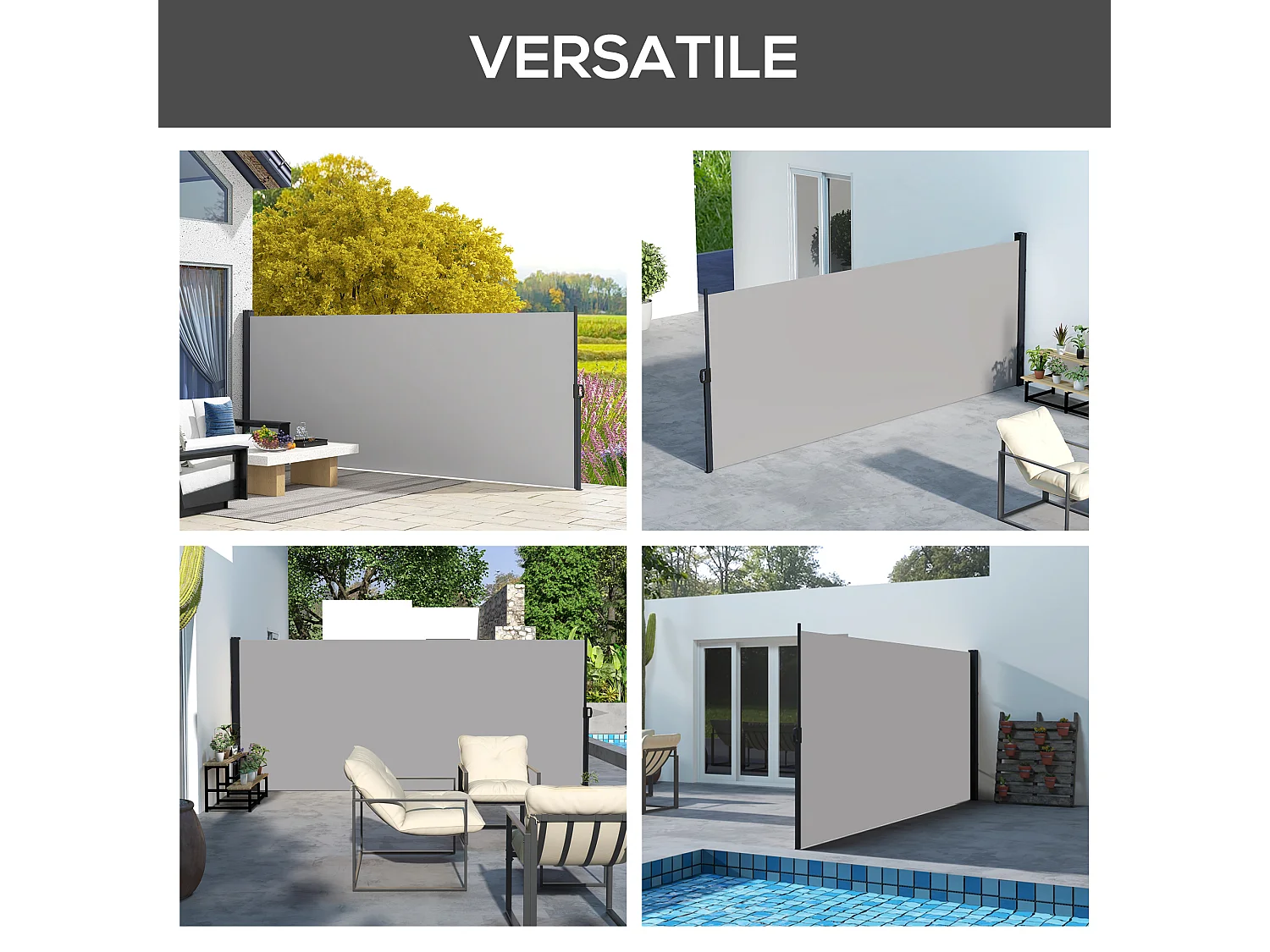 Tenda laterale retrattile 400x180 cm con maniglia grigio chiaro