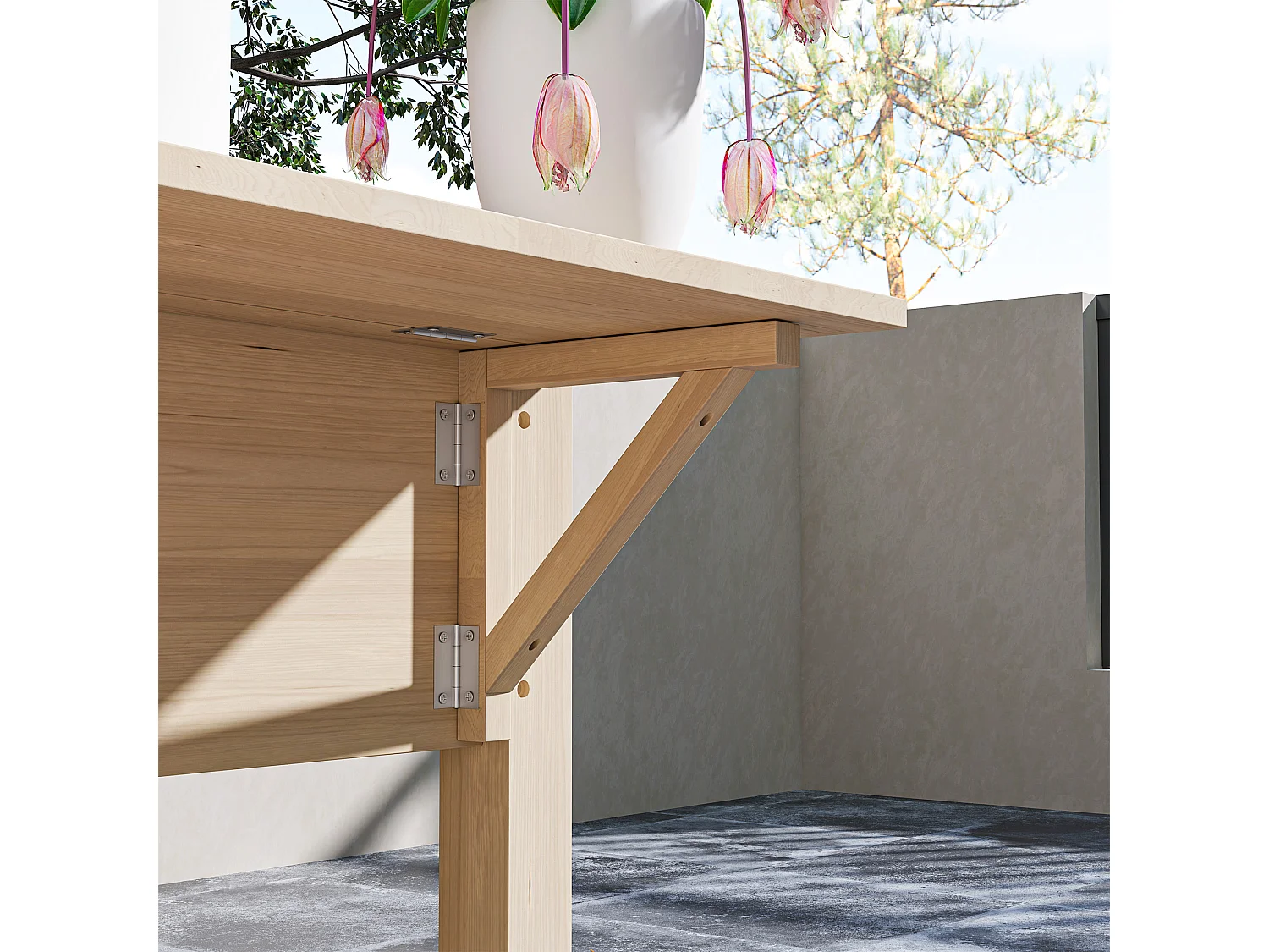 Fioriera rialzata con tavolino laterale e ripiano inferiore in legno