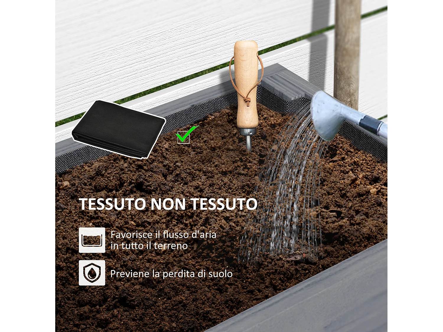 Fioriera rialzata in legno di abete con ripiano inferiore grigio