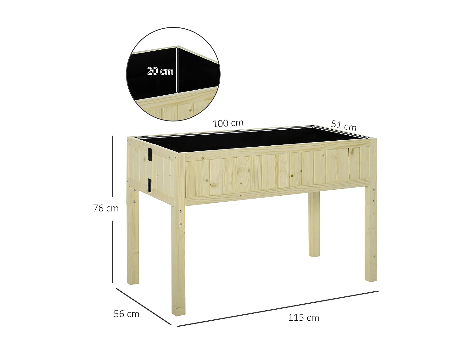 Letto per orto rialzato pieghevole con fori di drenaggio in legno