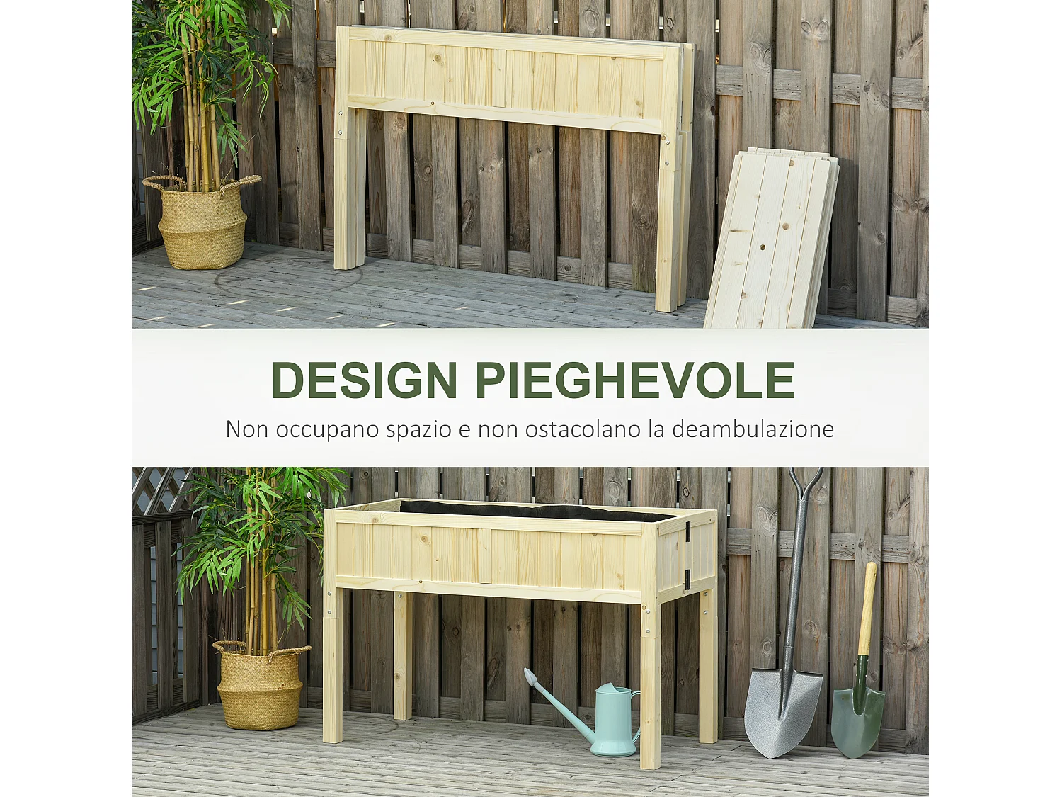 Letto per orto rialzato pieghevole con fori di drenaggio in legno