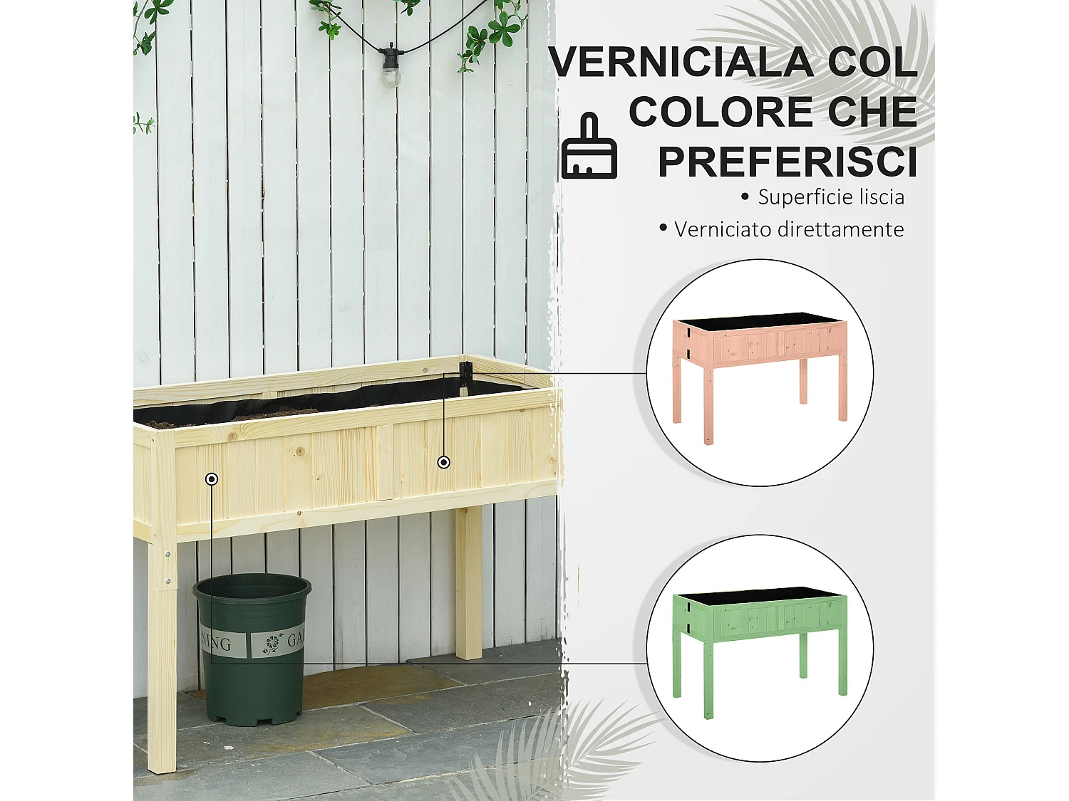 Letto per orto rialzato pieghevole con fori di drenaggio in legno