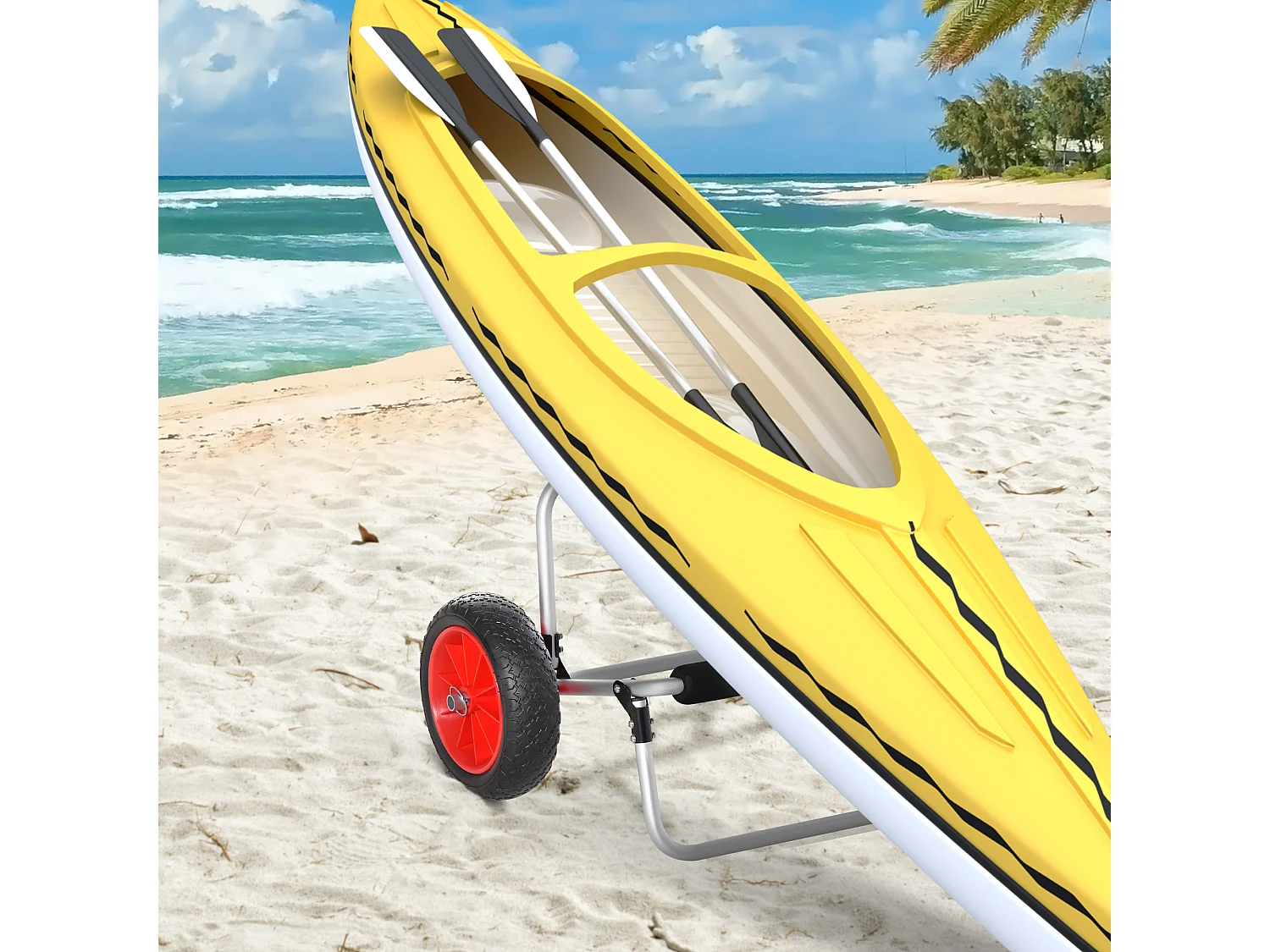 Carrellino da spiaggia per kayak e canoa con paraurti e cavalletto