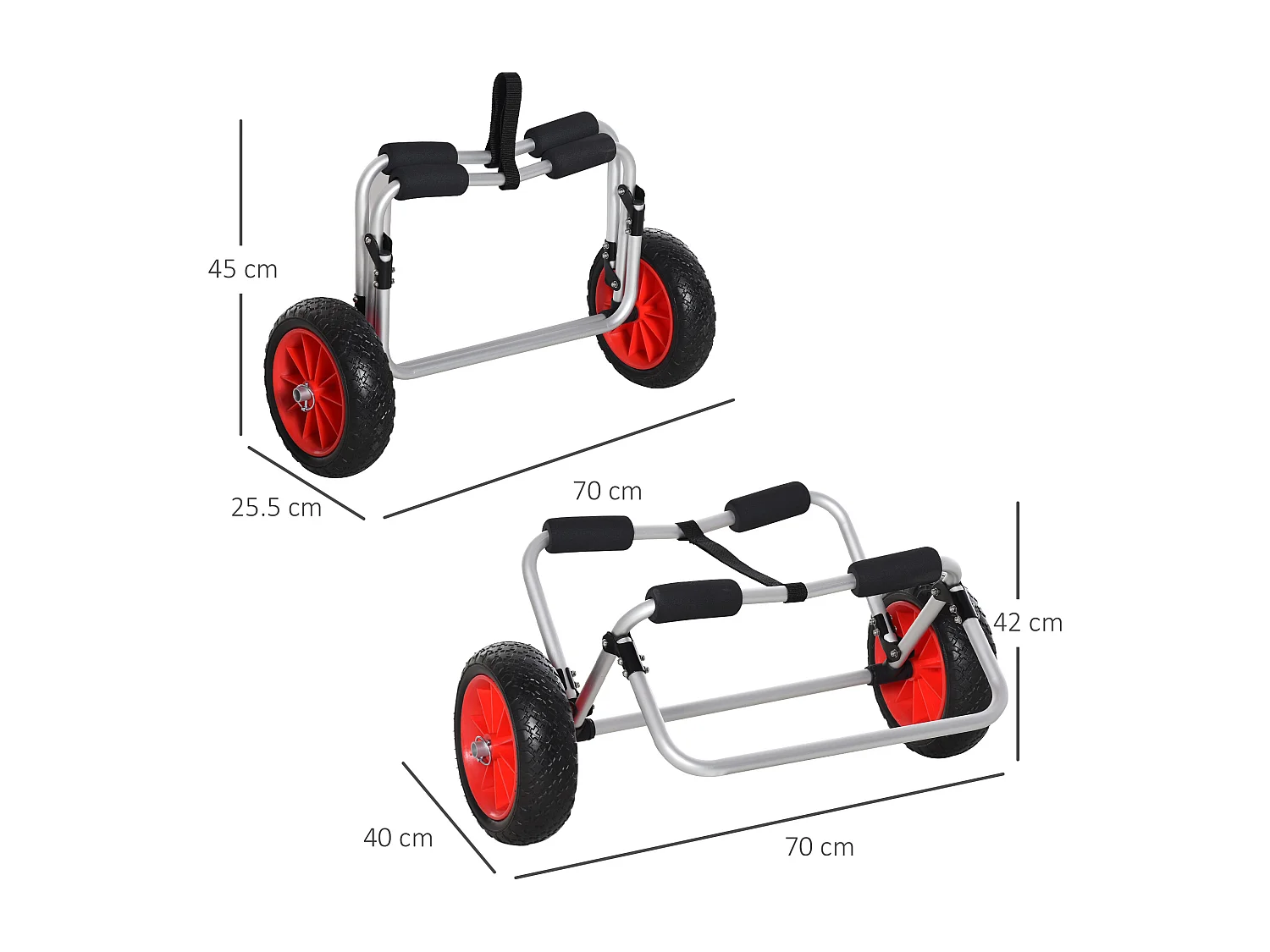 Carrellino da spiaggia per kayak e canoa con paraurti e cavalletto