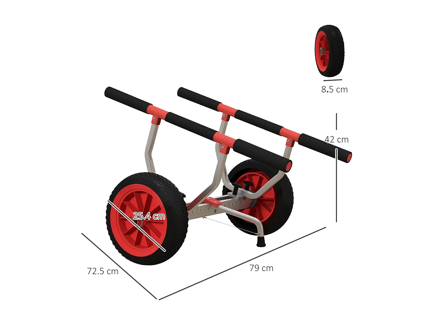 Carrello per kayak regolabile in larghezza in alluminio nero
