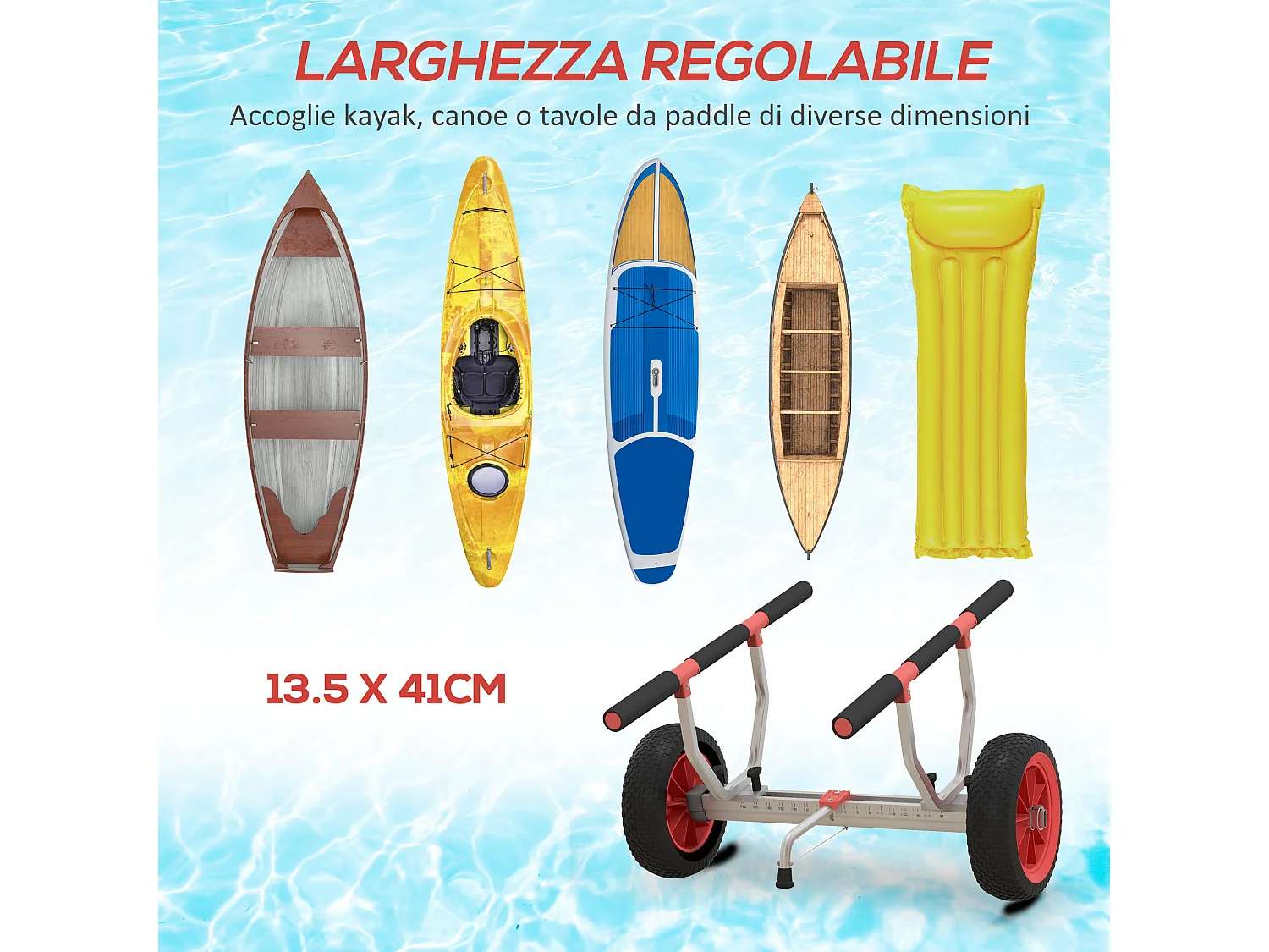Carrello per kayak regolabile in larghezza in alluminio nero