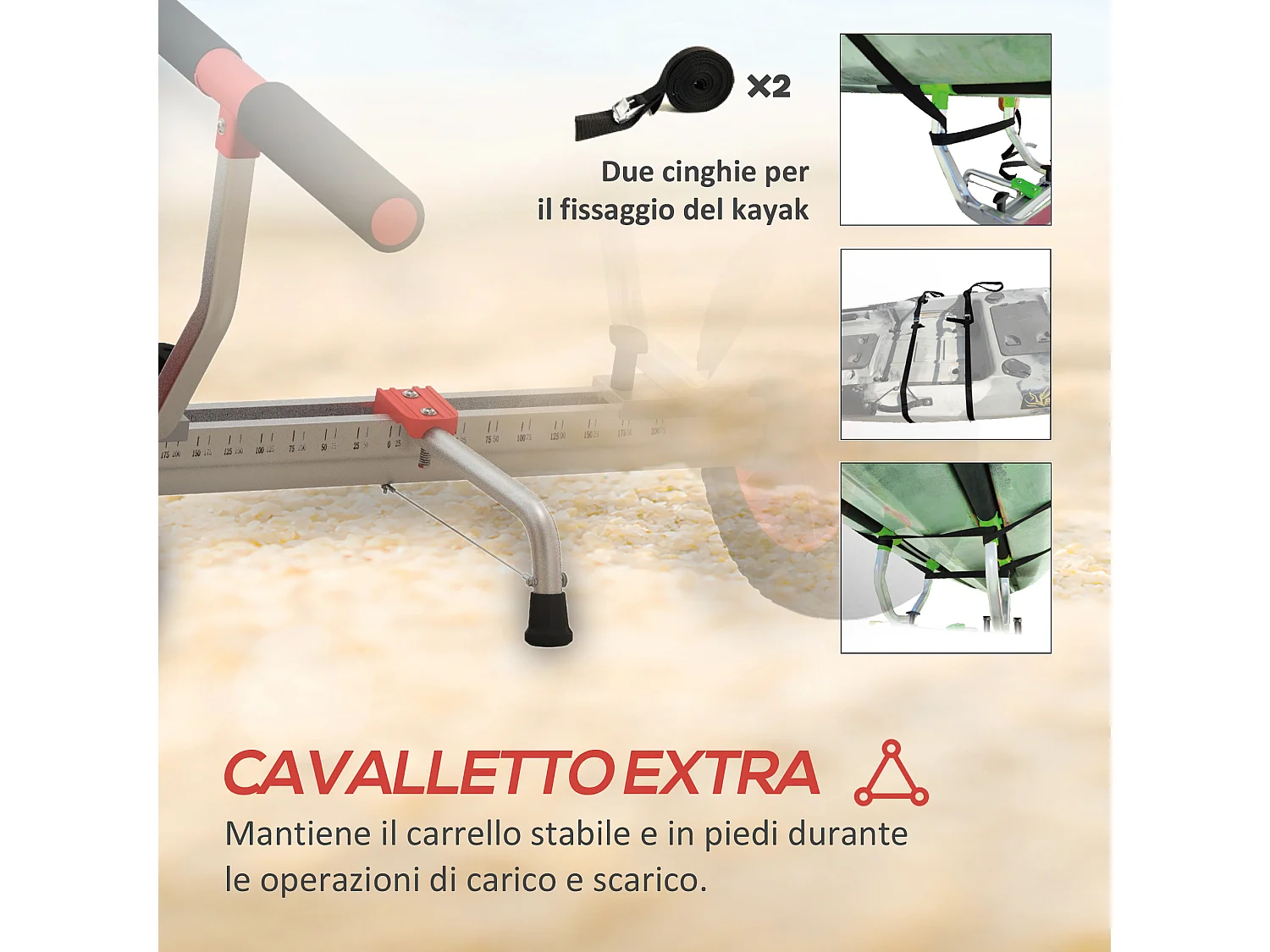 Carrello per kayak regolabile in larghezza in alluminio nero