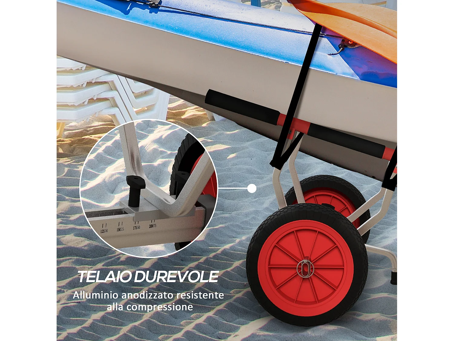 Carrello per kayak regolabile in larghezza in alluminio nero