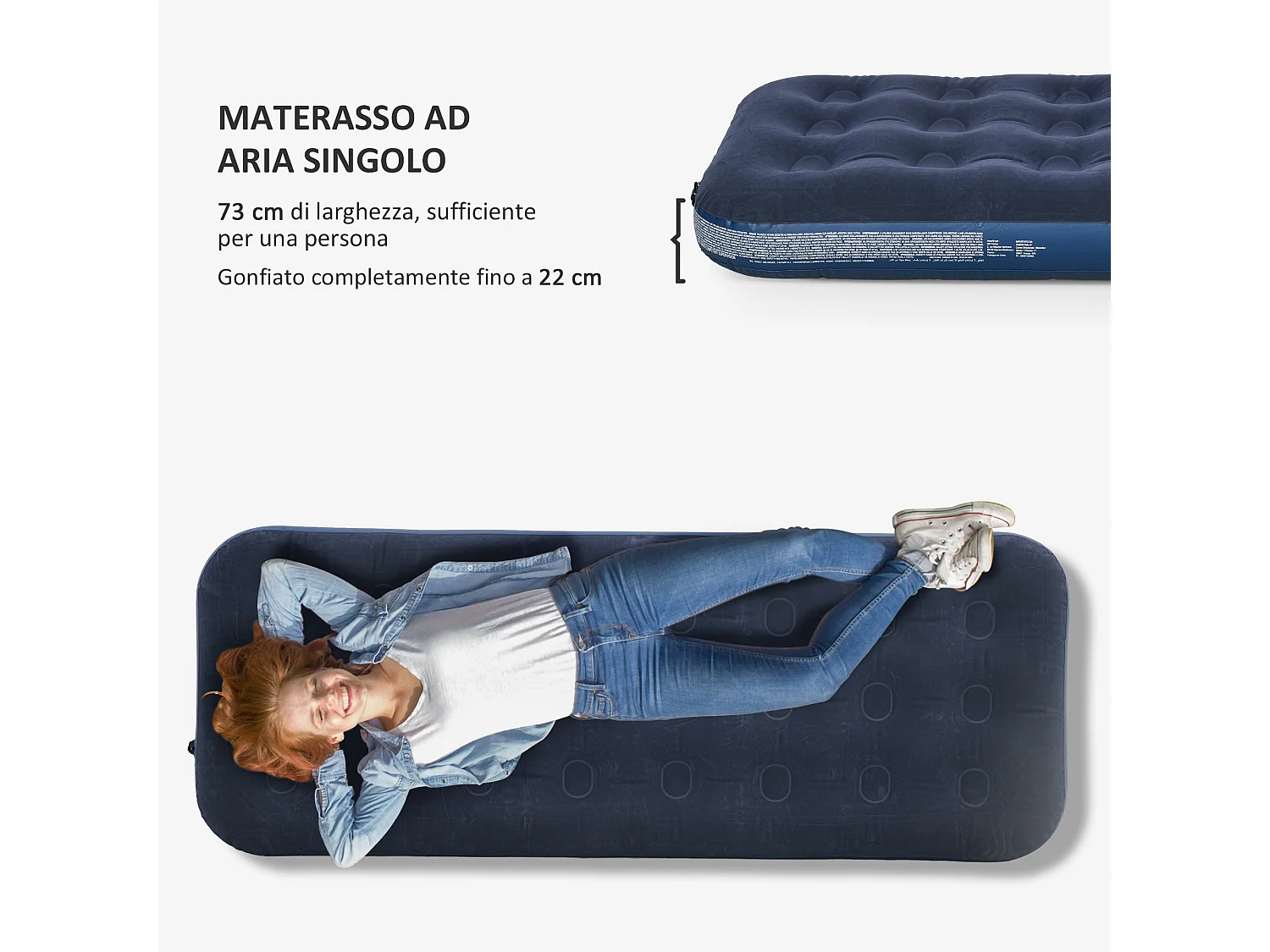 Materasso gonfiabile singolo con pompa manuale 73x191x22cm blu