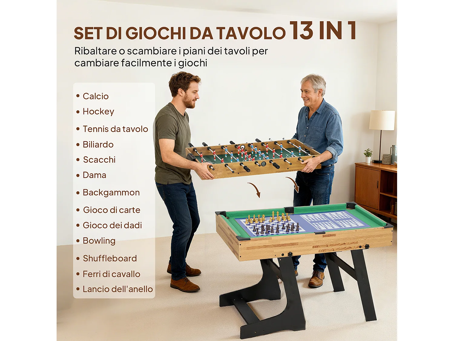 Tavolo multigioco 13 in 1 pieghevole per adulti e bambini da 6 anni