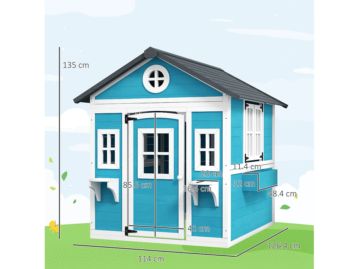 Casetta per bambini 3-8 anni con tetto inclinabile in legno blu