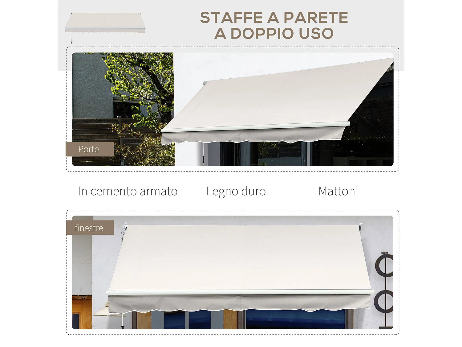 Tenda da sole a bracci regolabile 5°-35° bianca