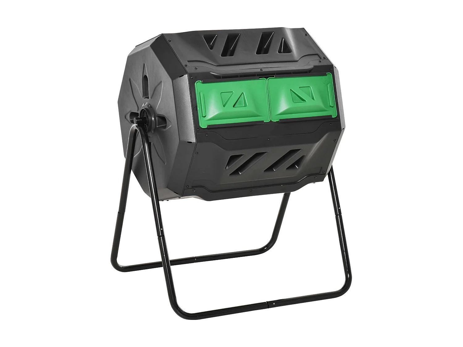 Compostiera da giardino girevole a 2 sezioni in acciaio e pp nero