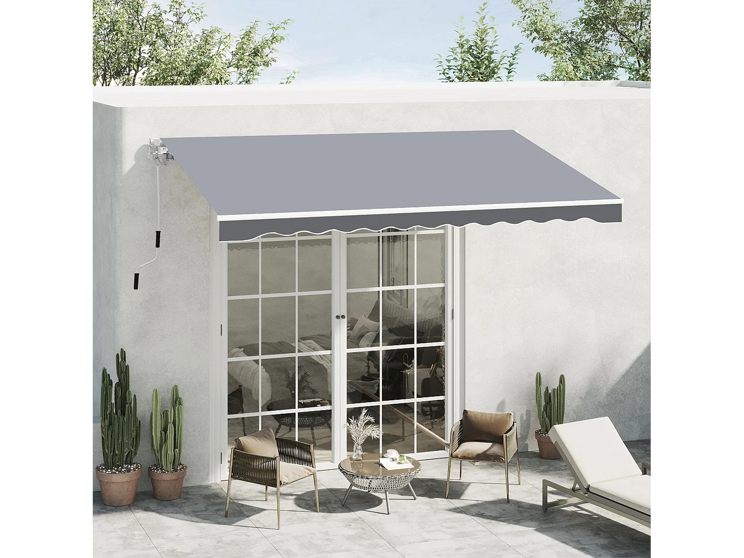 Tenda da sole da esterno avvolgibile 2.5x2m grigio e bianco