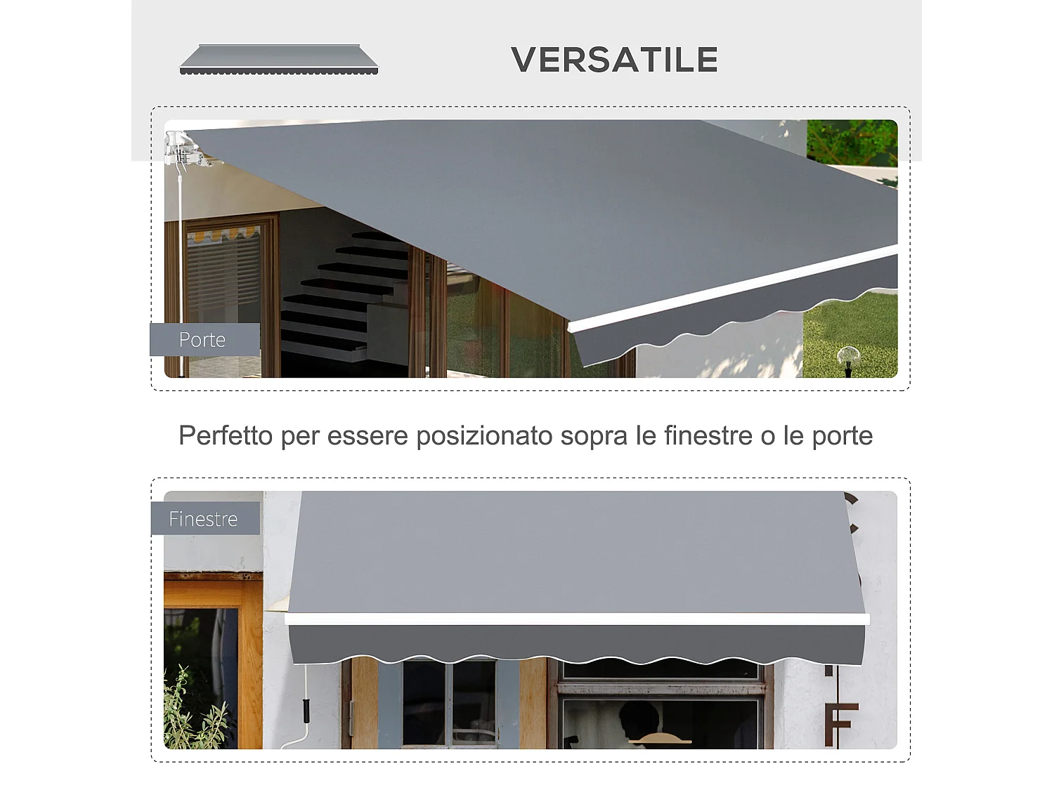 Tenda da sole da esterno avvolgibile 2.5x2m grigio e bianco