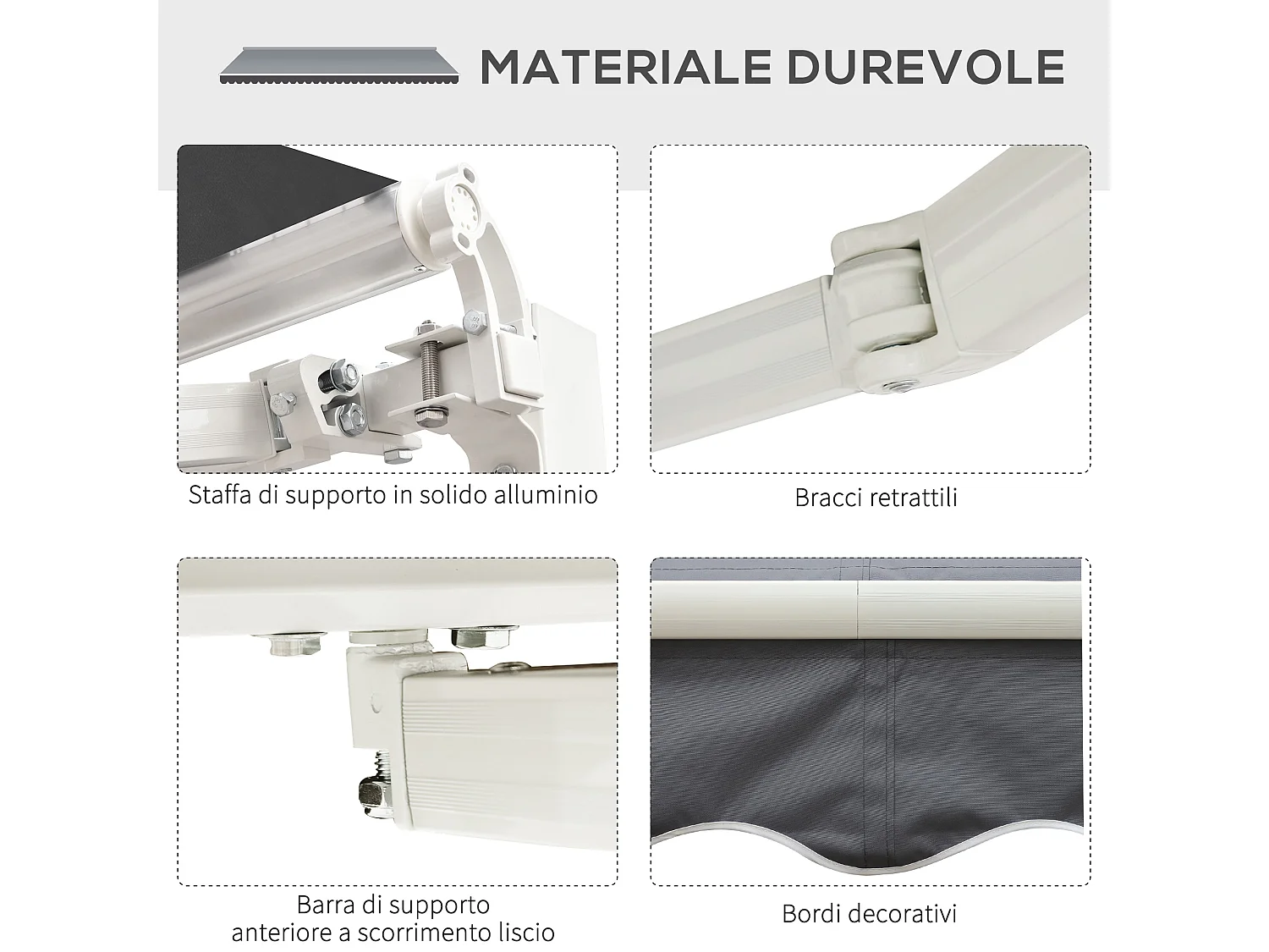 Tenda da sole da esterno avvolgibile 2.5x2m grigio e bianco