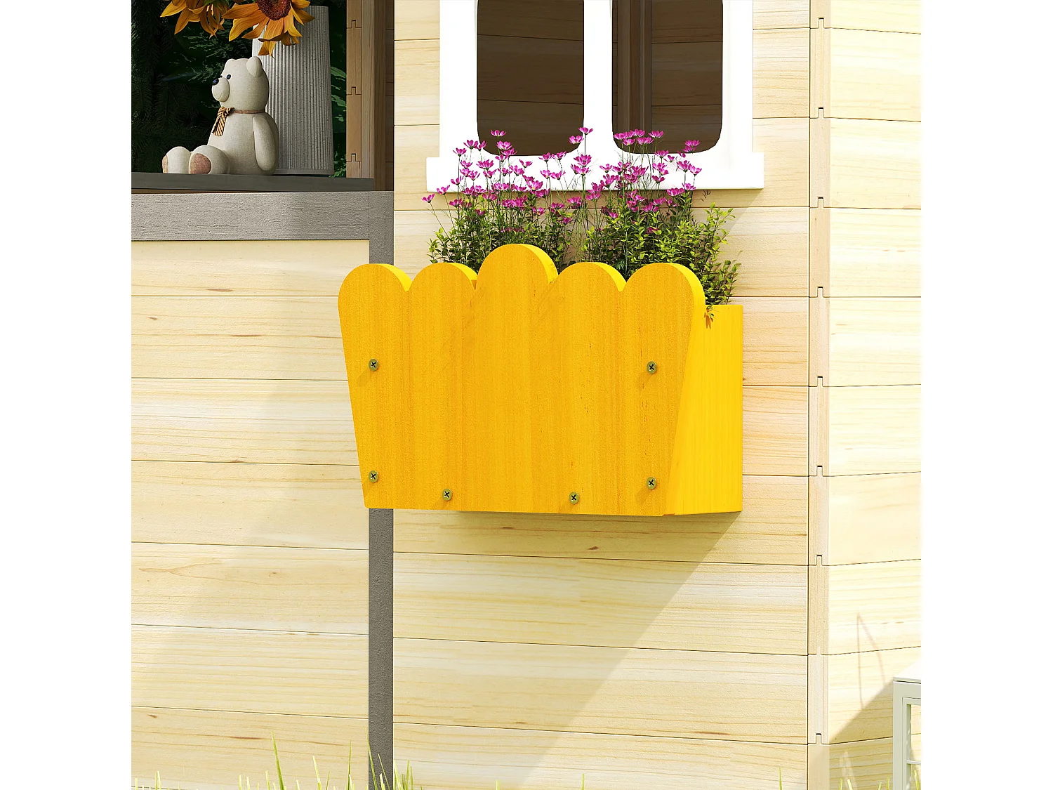 Casetta bimbi 3-7 anni con 2 finestre in legno di abete e pp