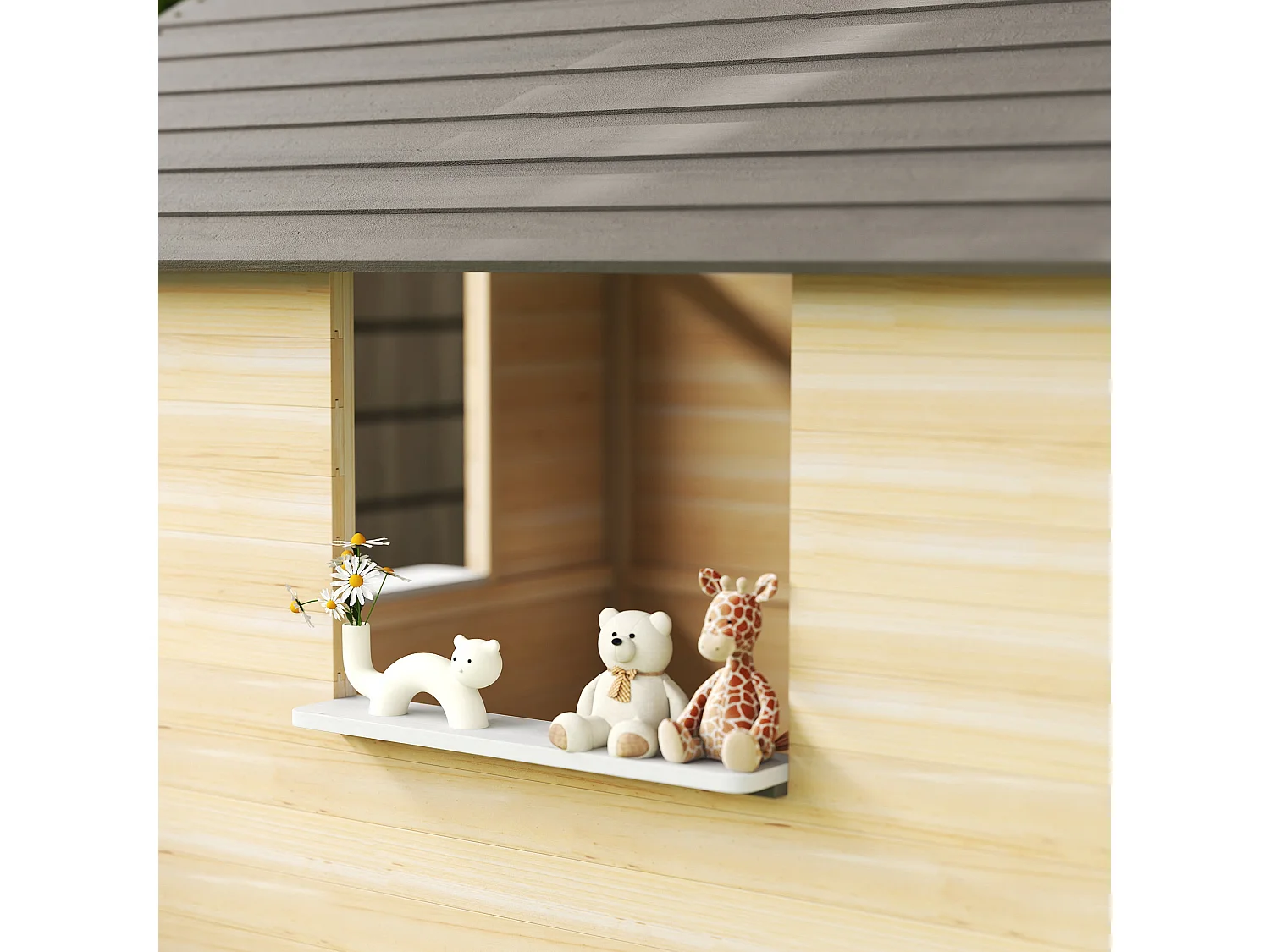 Casetta bimbi 3-7 anni con 2 finestre in legno di abete e pp