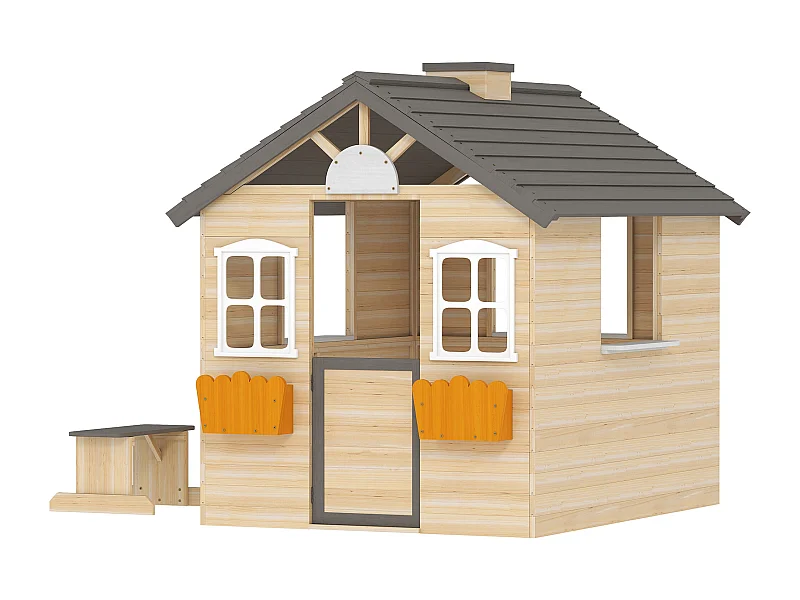 Casetta bimbi 3-7 anni con 2 finestre in legno di abete e pp