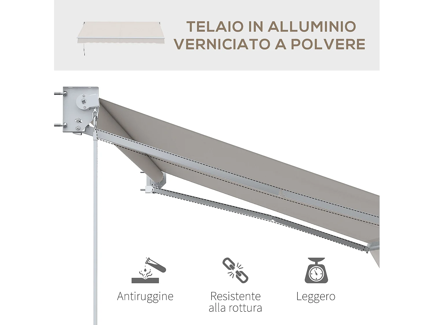 Tenda da sole 3x2 m regolabile in alluminio e poliestere