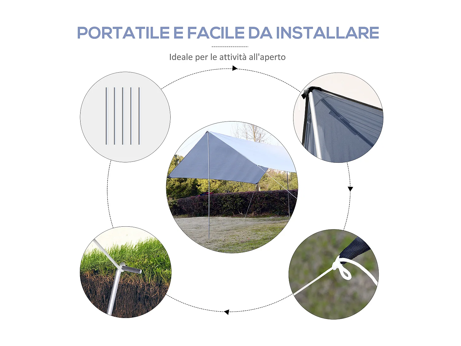 Tenda da sole portatile 3x3m tendalino impermeabile con borsa bianco