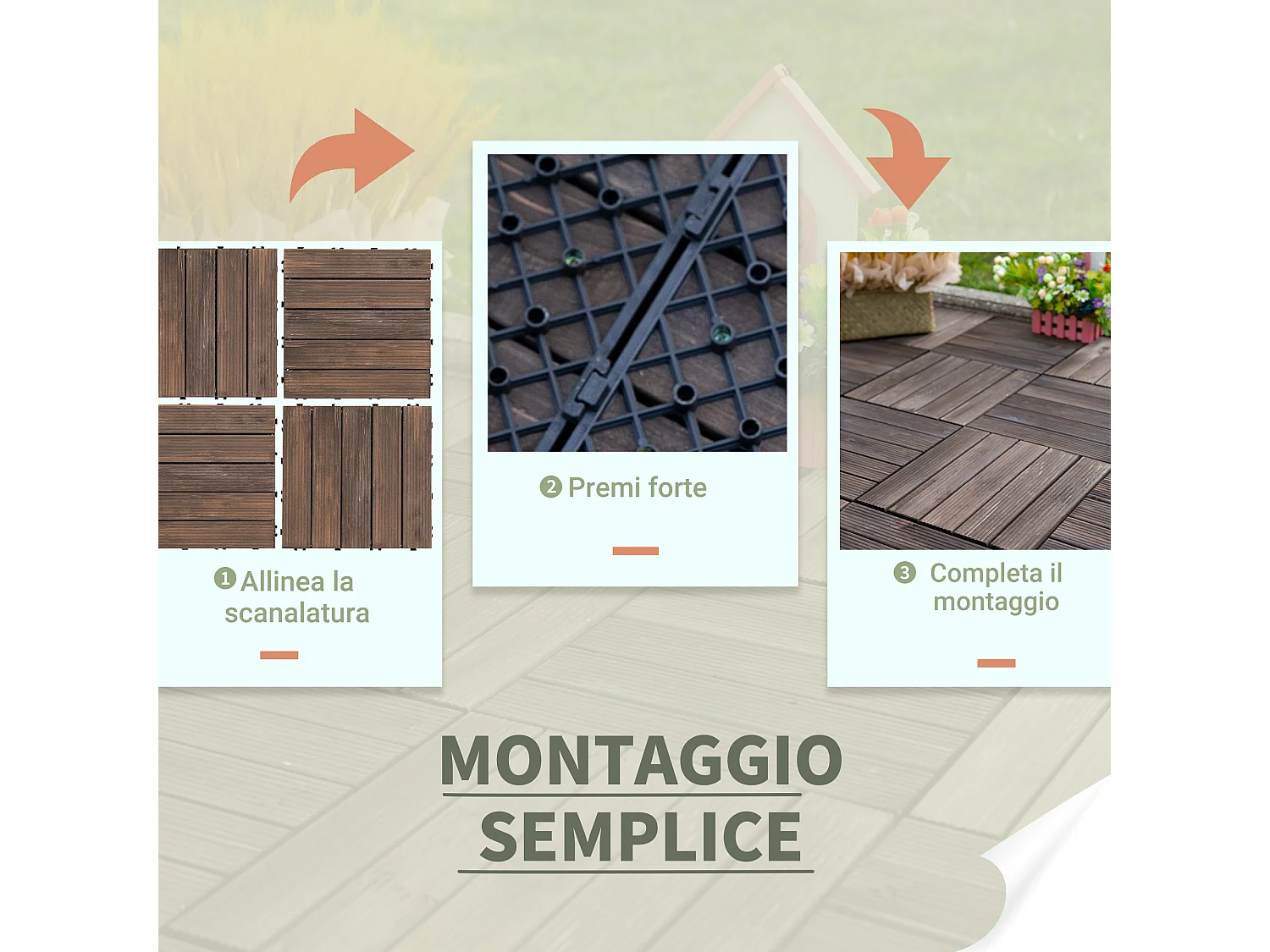 Piastrelle per esterni montaggio a incastro in legno 27 pezzi