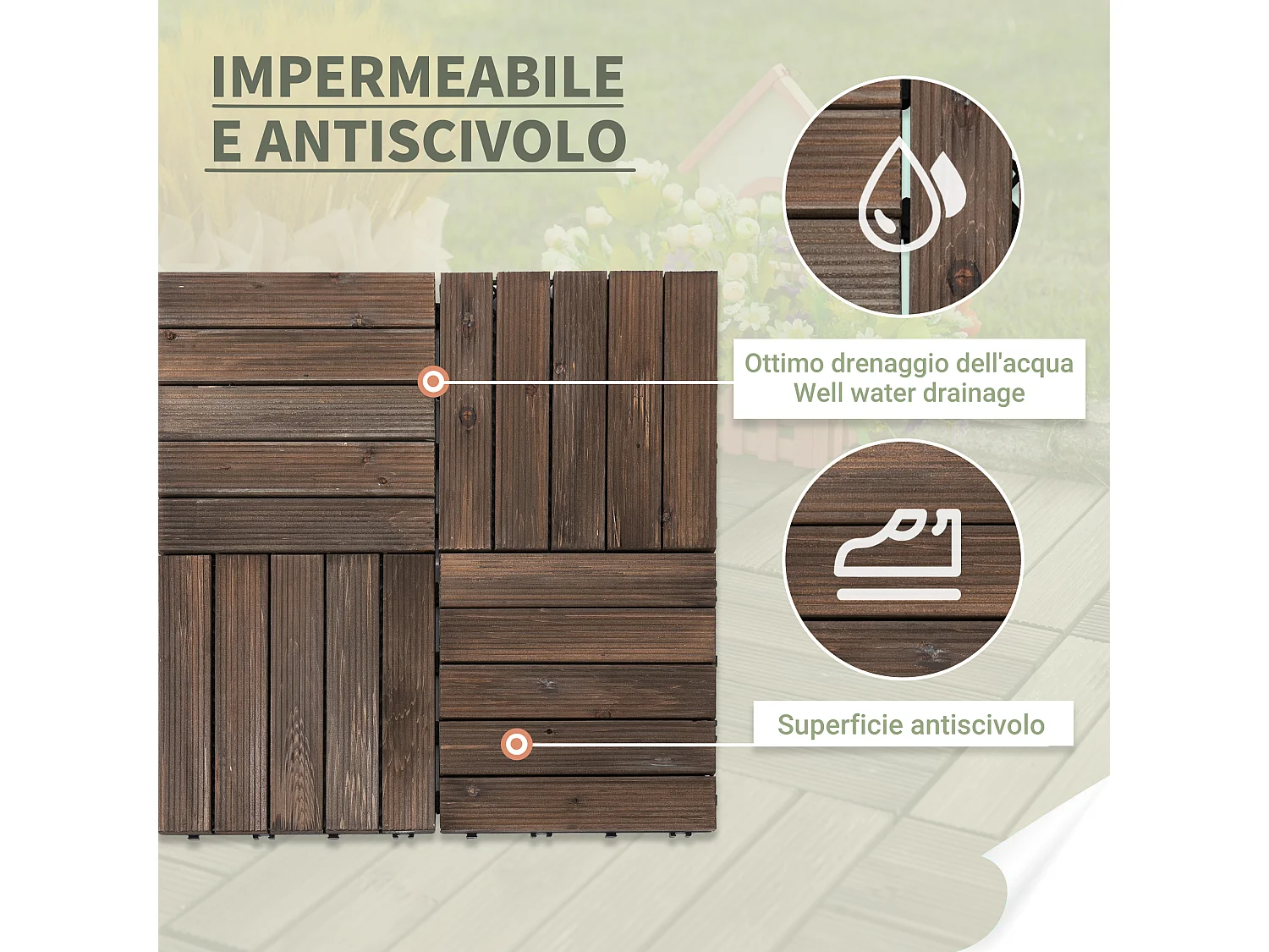 Piastrelle per esterni montaggio a incastro in legno 27 pezzi