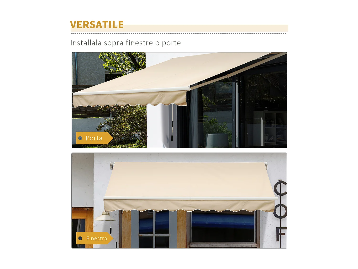 Tenda da sole avvolgibile a caduta manuale 3x2.5m beige