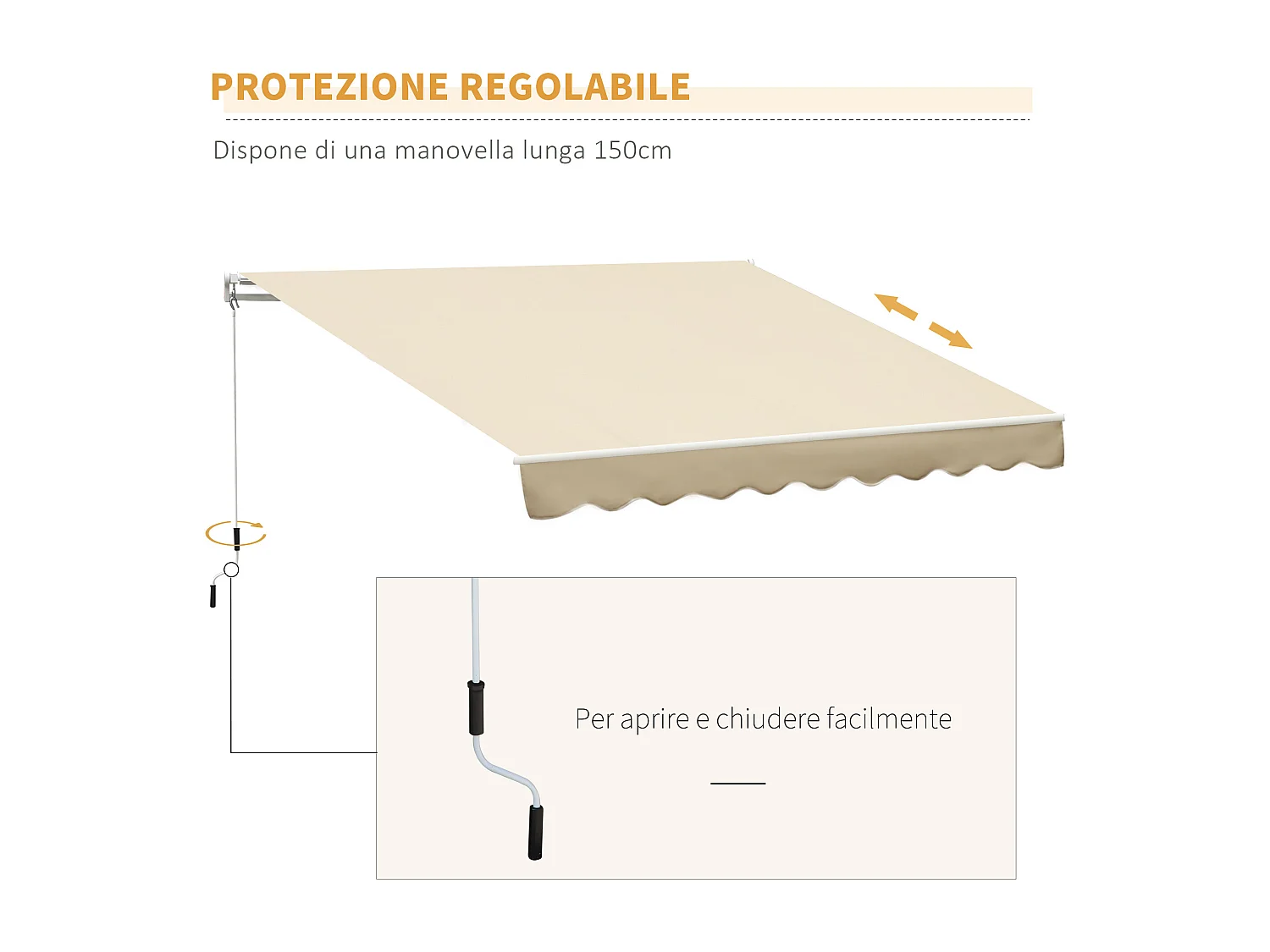 Tenda da sole avvolgibile a caduta manuale 3x2.5m beige