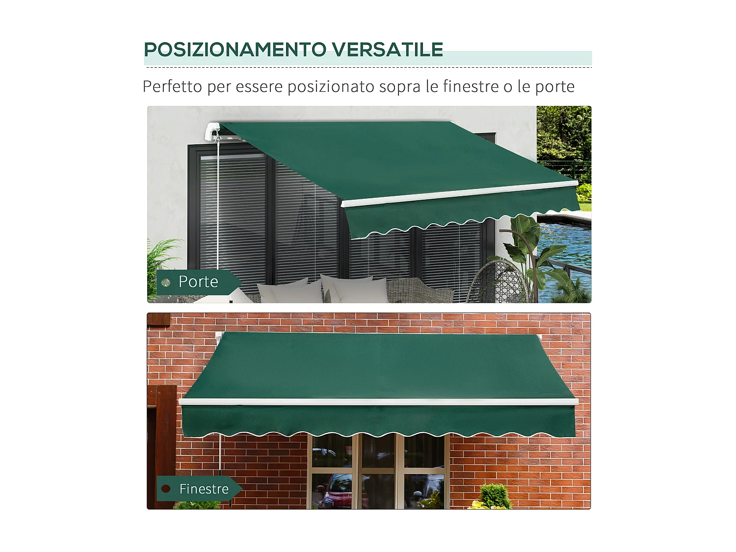 Tenda da sole a manovella 3x2 m ad angolazione regolabile verde