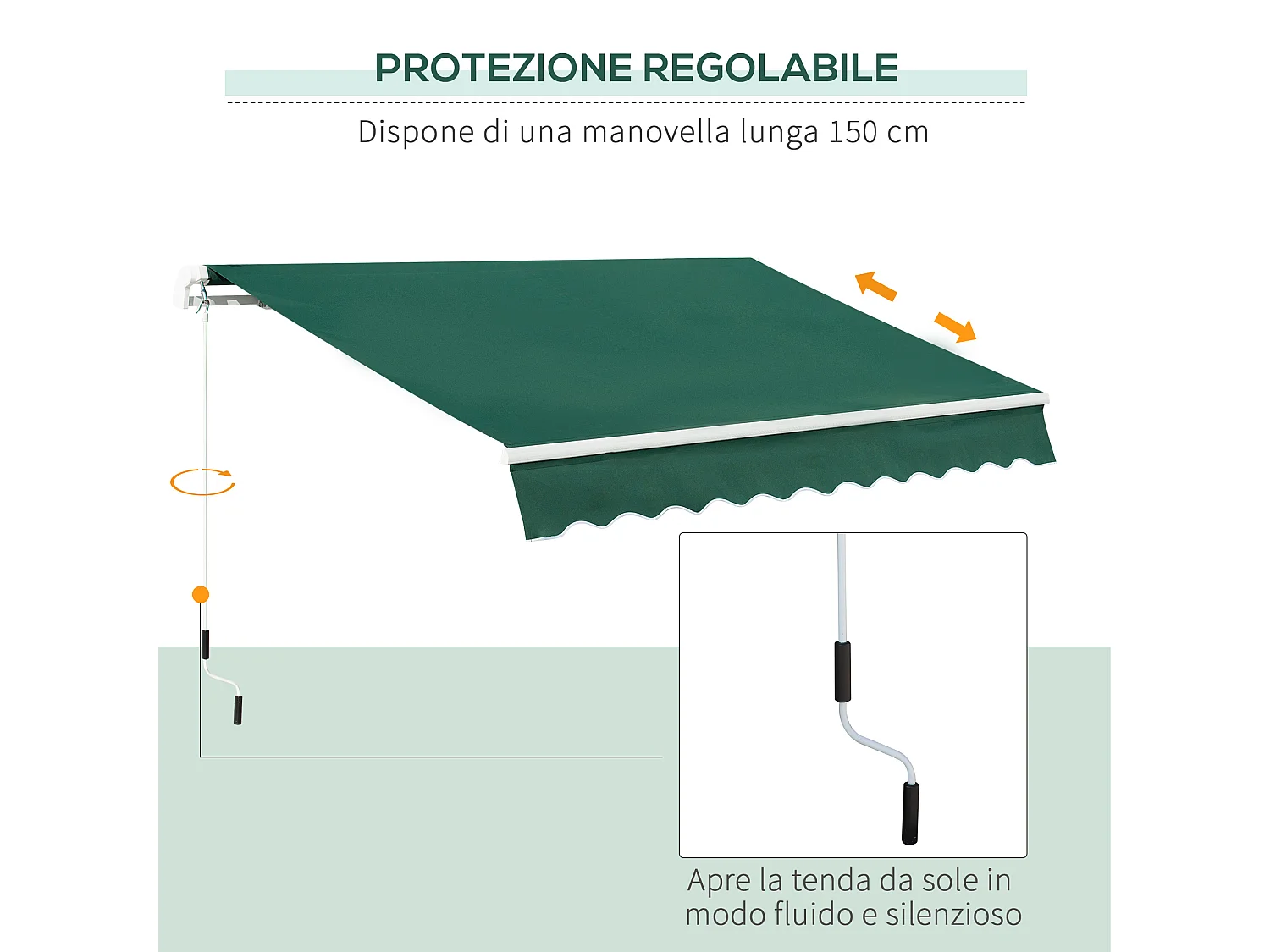 Tenda da sole a manovella 3x2 m ad angolazione regolabile verde