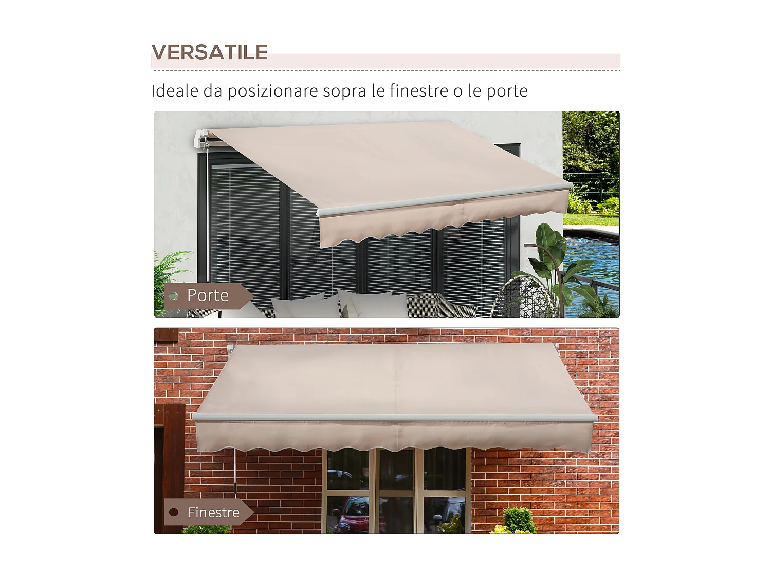 Tenda da sole avvolgibile con manovella 295x200cm beige